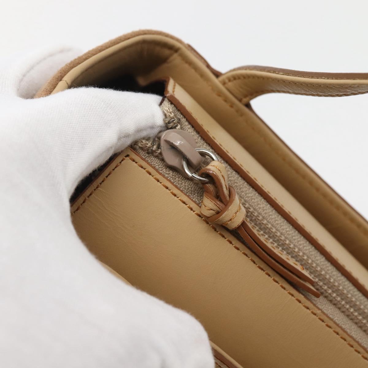 BURBERRY Hand Bag Leather Beige Silver Auth BA5720