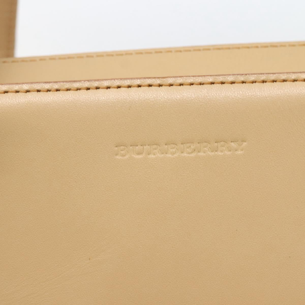 BURBERRY Hand Bag Leather Beige Silver Auth BA5720