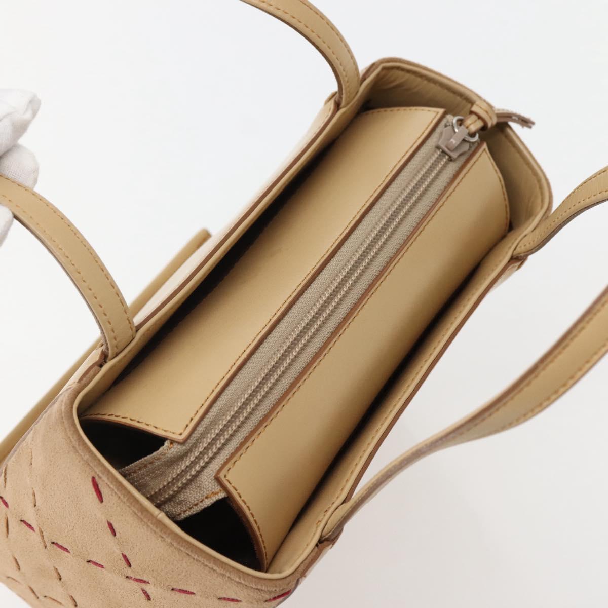 BURBERRY Hand Bag Leather Beige Silver Auth BA5720