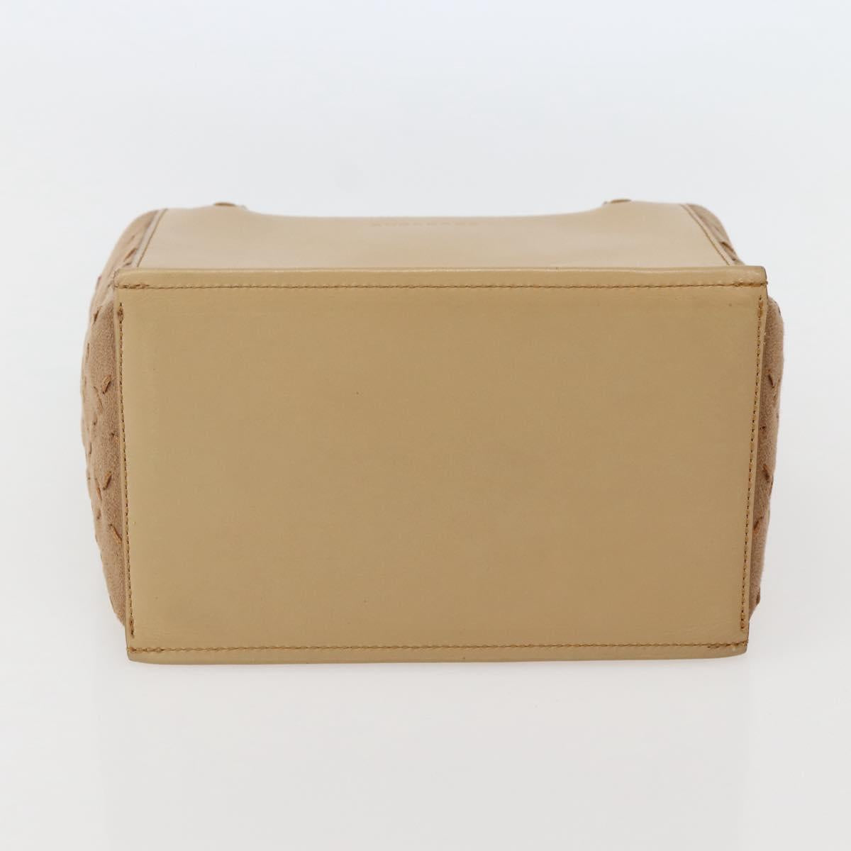 BURBERRY Hand Bag Leather Beige Silver Auth BA5720