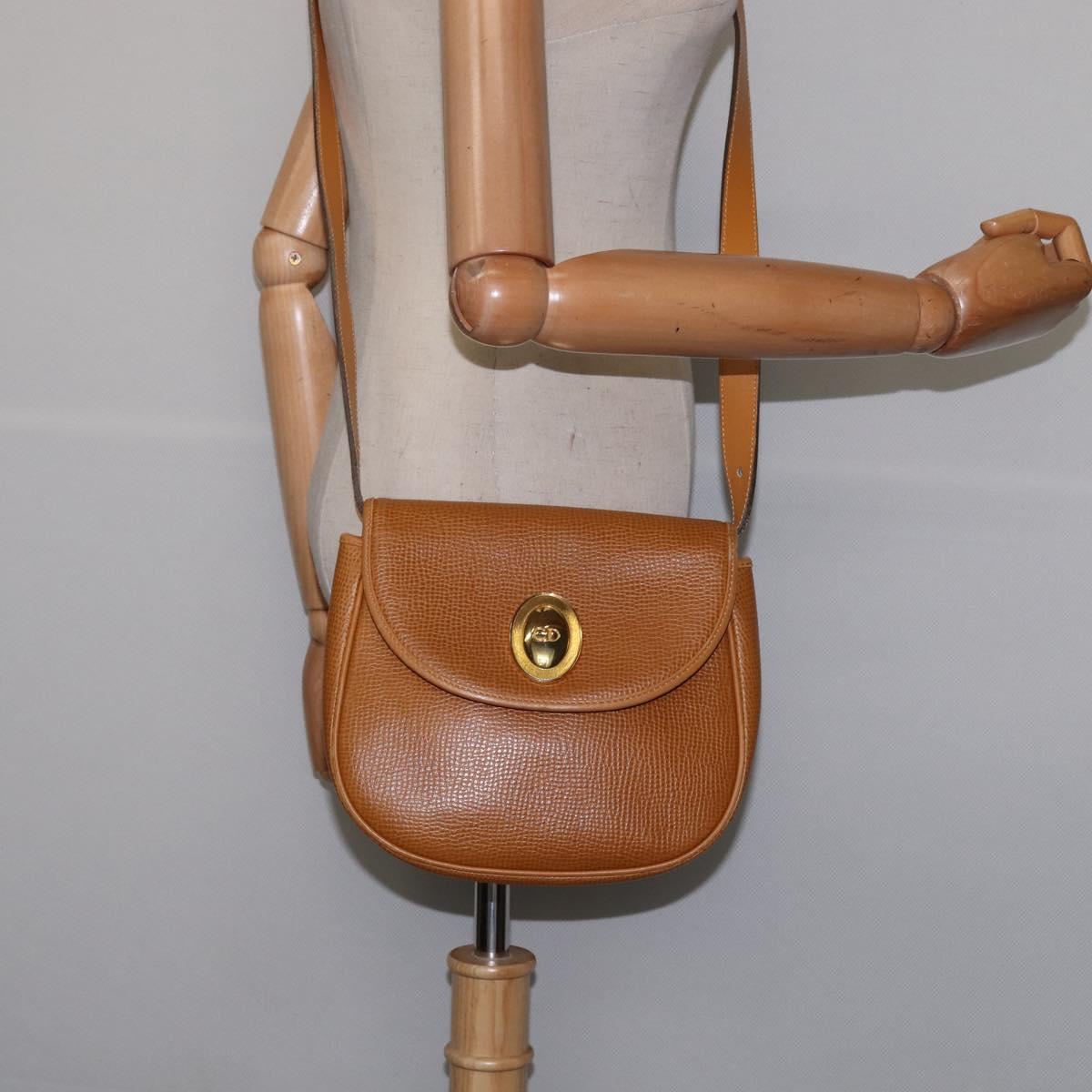 Christian Dior Shoulder Bag Leather Beige Gold Auth BA5737