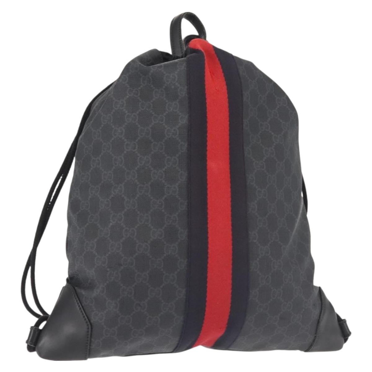 GUCCI GG Supreme Sherry Line Backpack PVC Black Auth BA5738