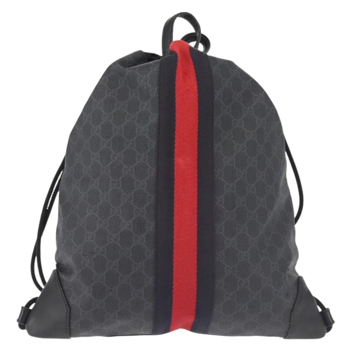 GUCCI GG Supreme Sherry Line Backpack PVC Black Auth BA5738