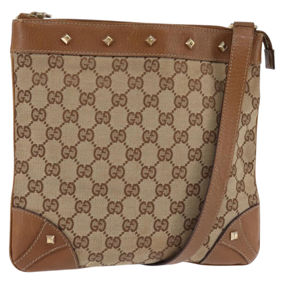 GUCCI GG Canvas Shoulder Bag Beige Gold 120893 Auth BA5739