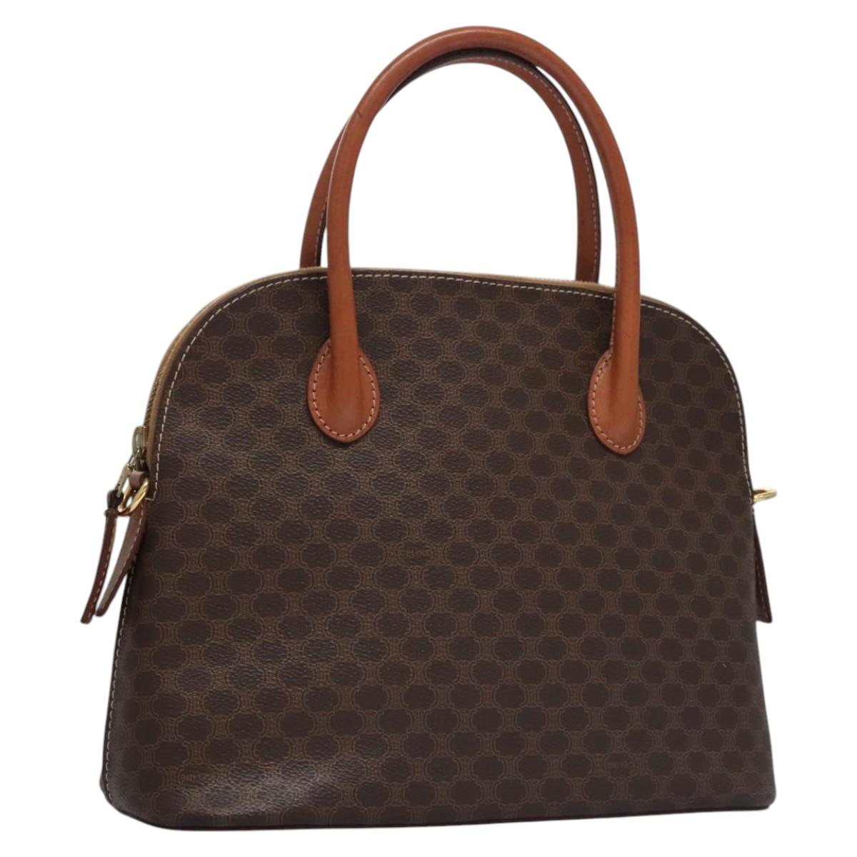 CELINE Macadam Canvas Hand Bag PVC Leather Brown Gold Auth BA574