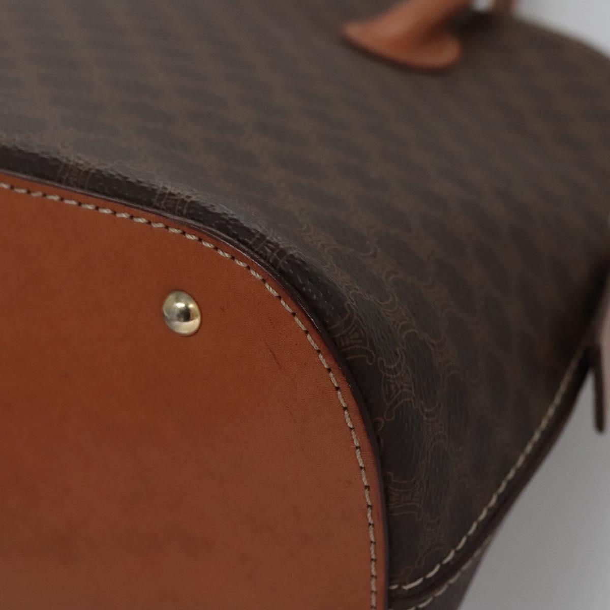 CELINE Macadam Canvas Hand Bag PVC Leather Brown Gold Auth BA574