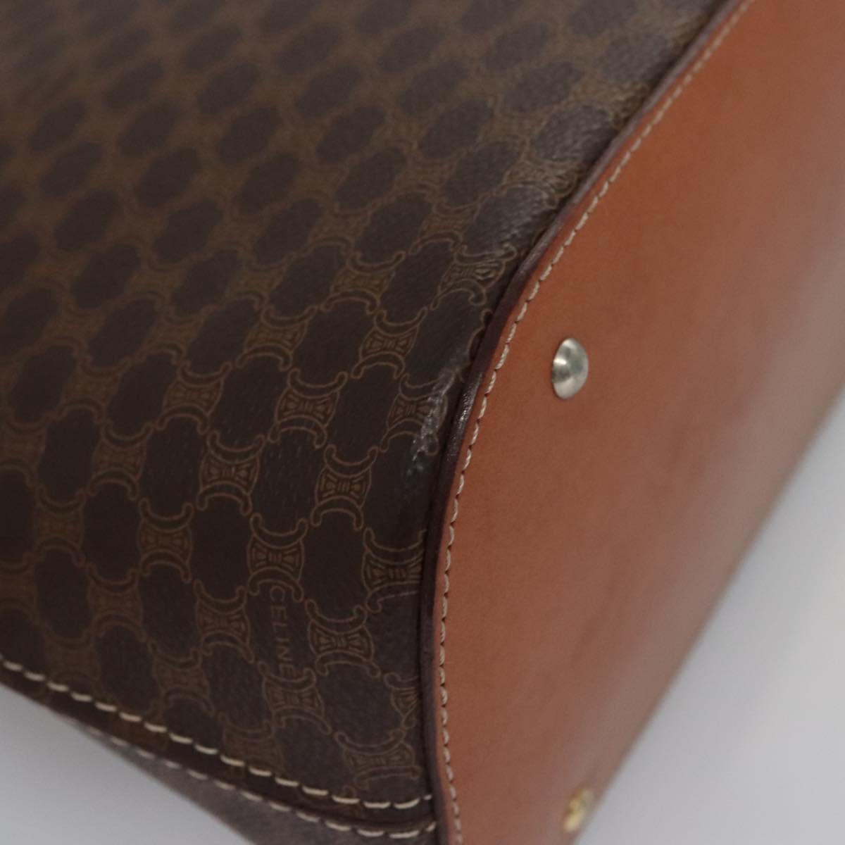 CELINE Macadam Canvas Hand Bag PVC Leather Brown Gold Auth BA574