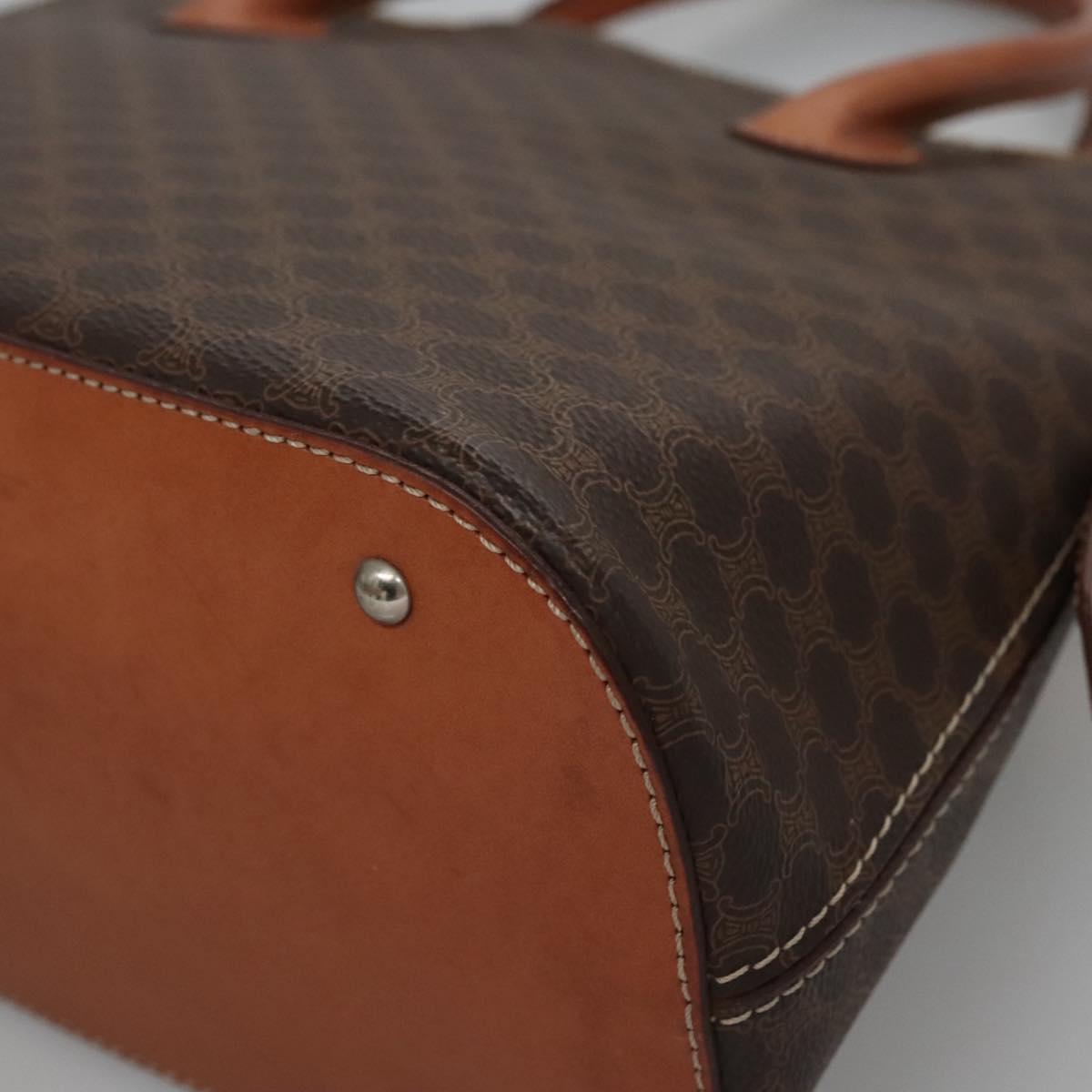 CELINE Macadam Canvas Hand Bag PVC Leather Brown Gold Auth BA574