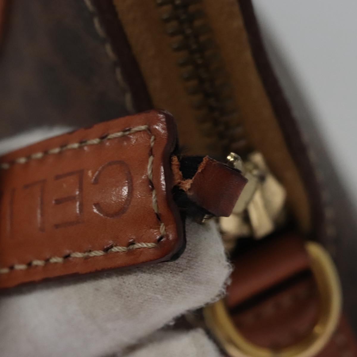 CELINE Macadam Canvas Hand Bag PVC Leather Brown Gold Auth BA574