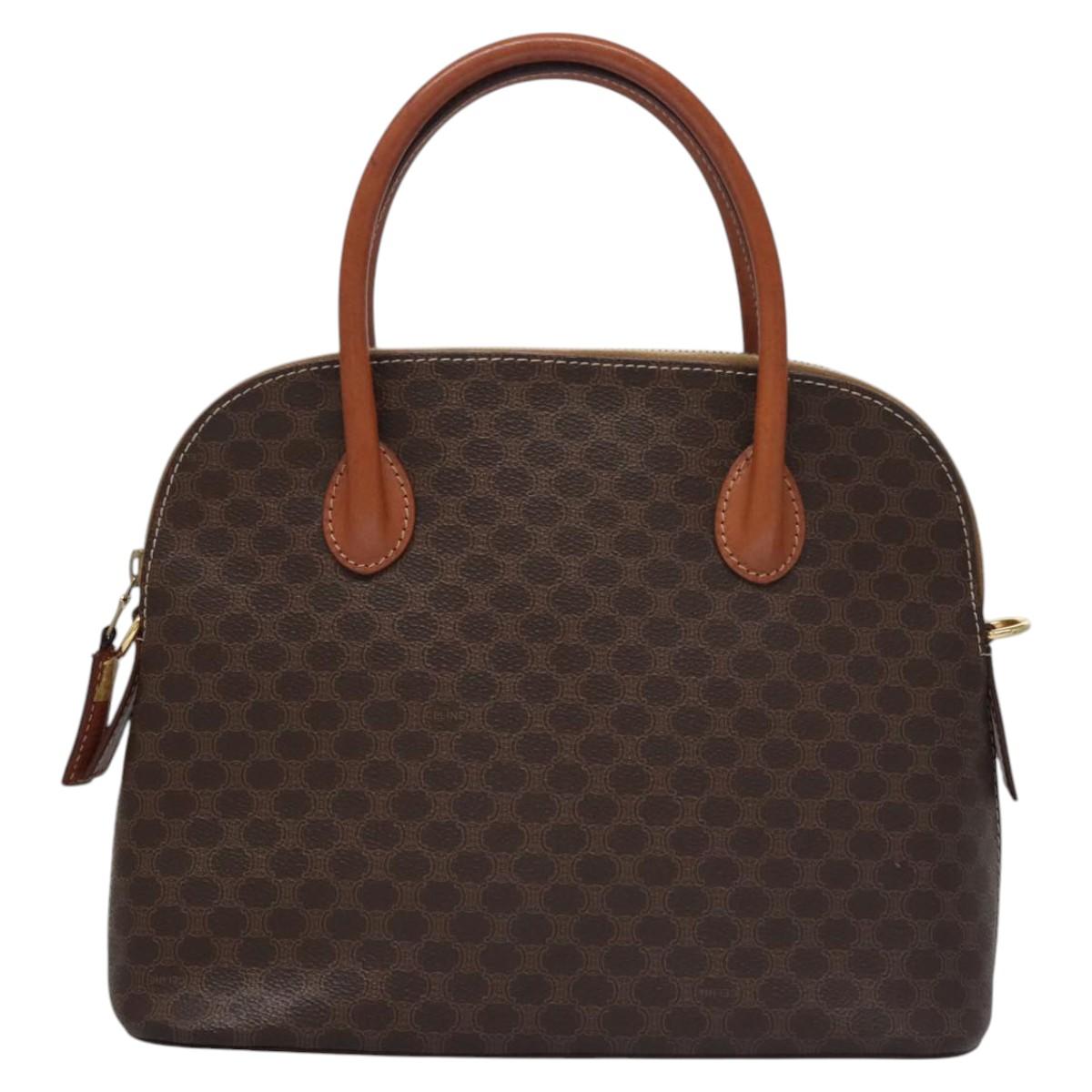 CELINE Macadam Canvas Hand Bag PVC Leather Brown Gold Auth BA574