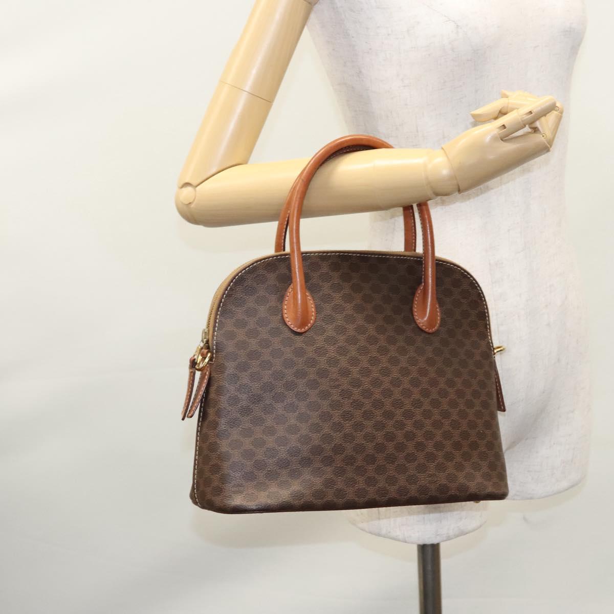 CELINE Macadam Canvas Hand Bag PVC Leather Brown Gold Auth BA574