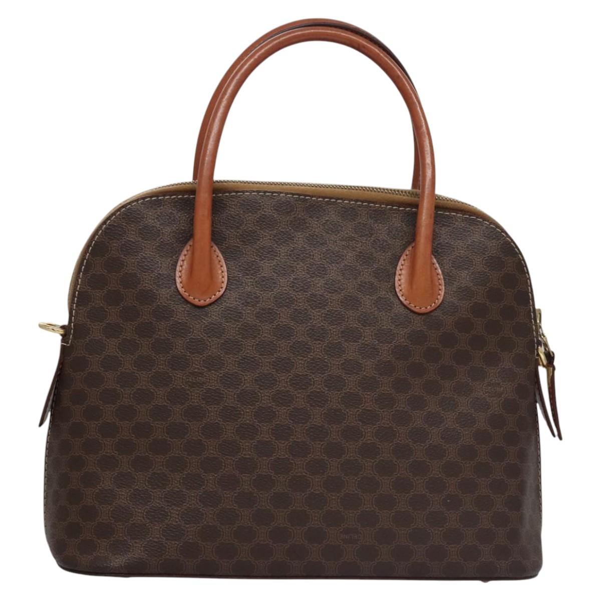 CELINE Macadam Canvas Hand Bag PVC Leather Brown Gold Auth BA574