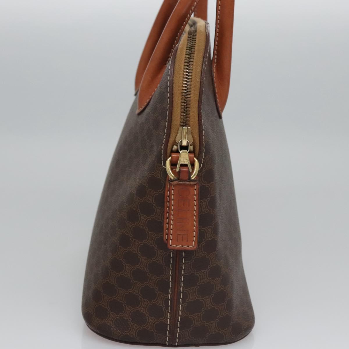 CELINE Macadam Canvas Hand Bag PVC Leather Brown Gold Auth BA574