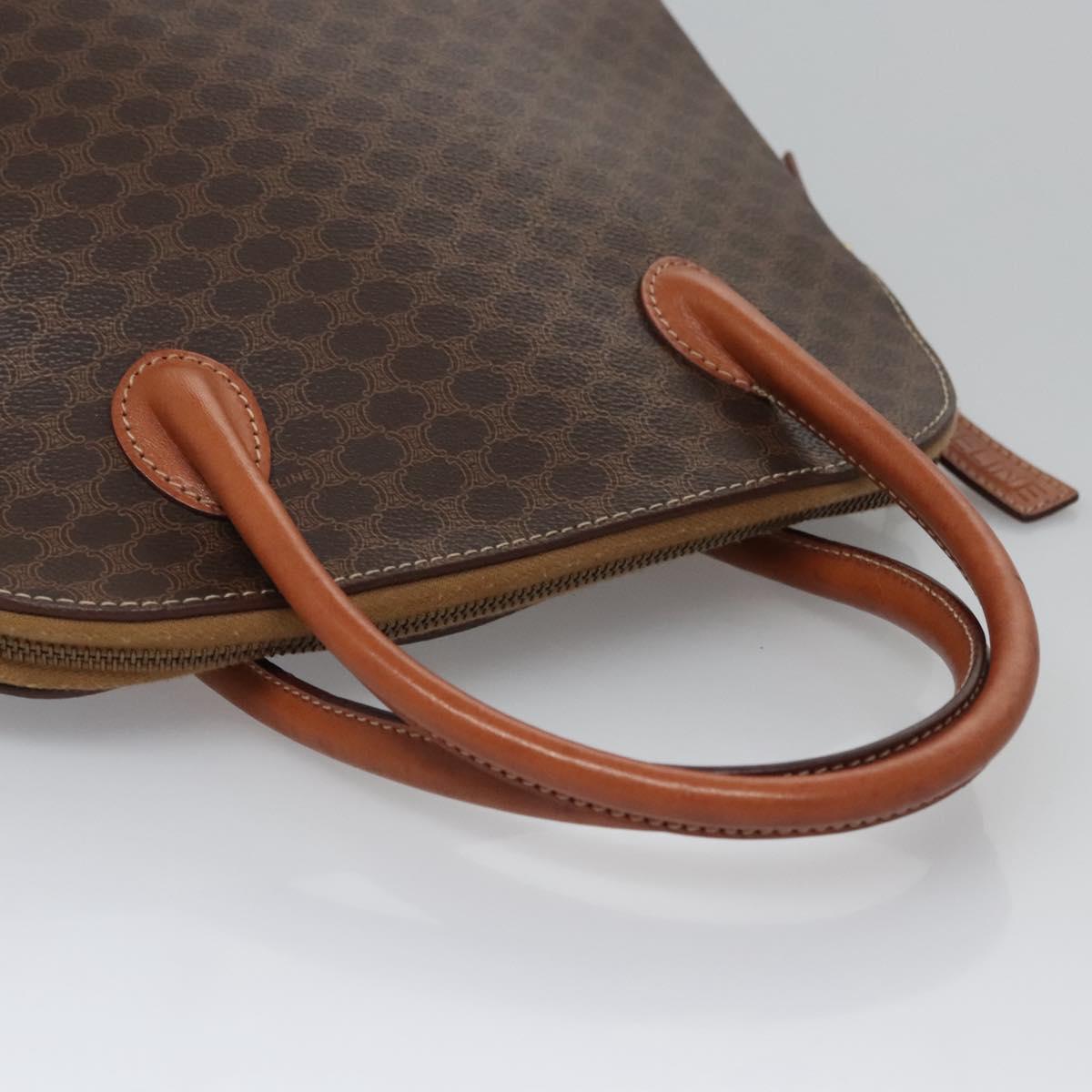 CELINE Macadam Canvas Hand Bag PVC Leather Brown Gold Auth BA574