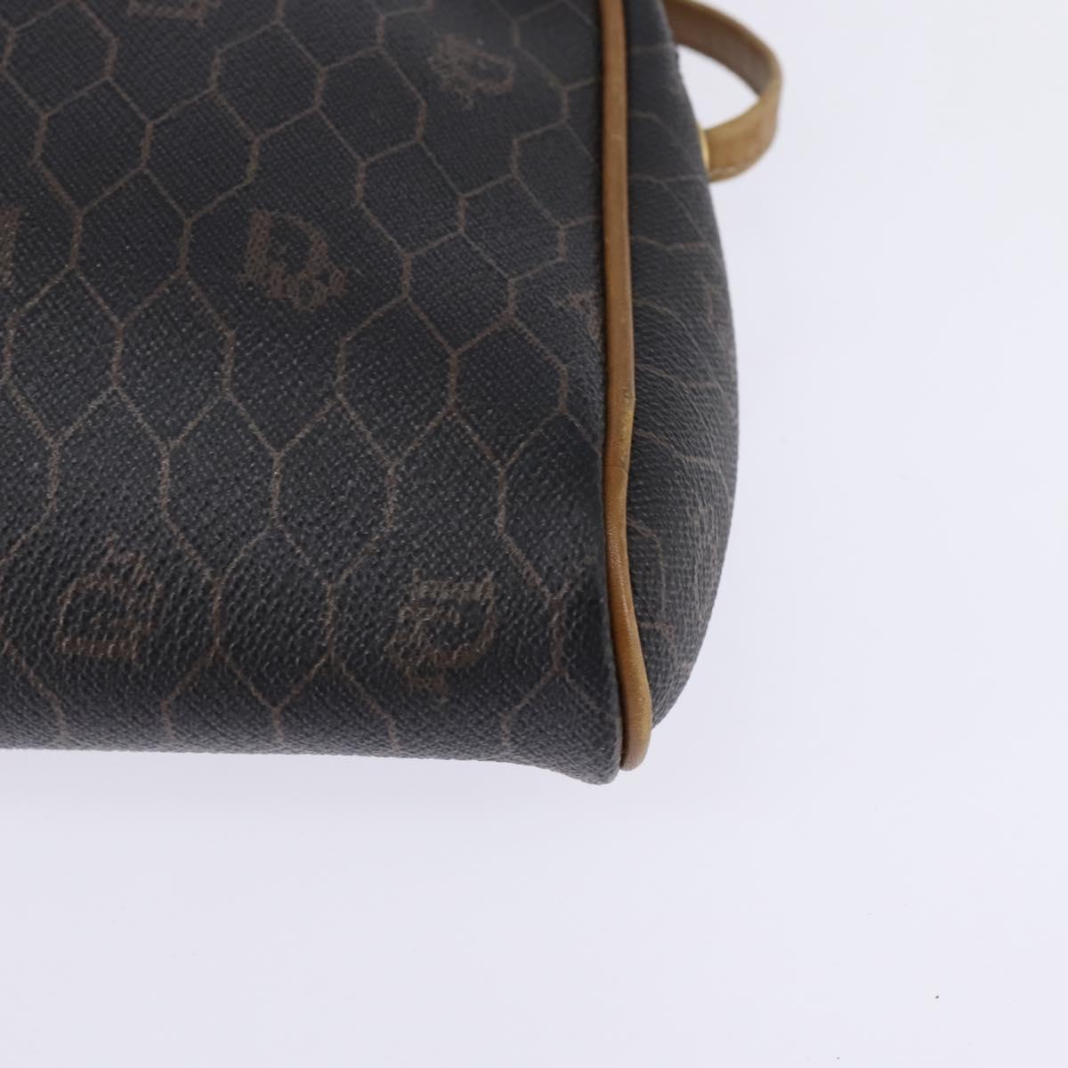 Christian Dior Honeycomb Canvas Shoulder Bag PVC Black Gold Auth BA5741
