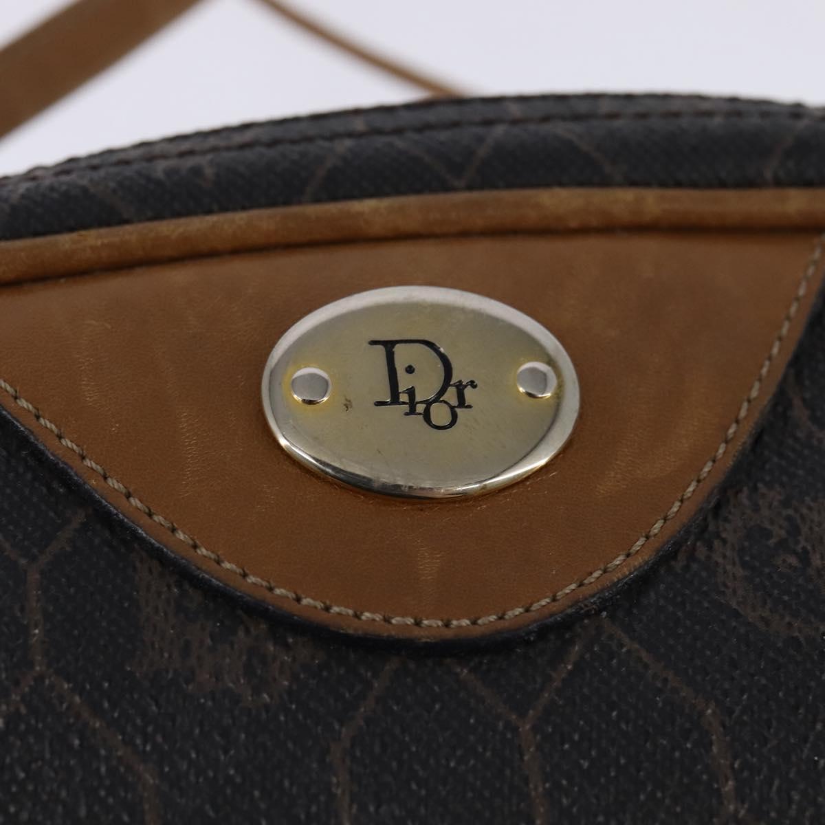 Christian Dior Honeycomb Canvas Shoulder Bag PVC Black Gold Auth BA5741