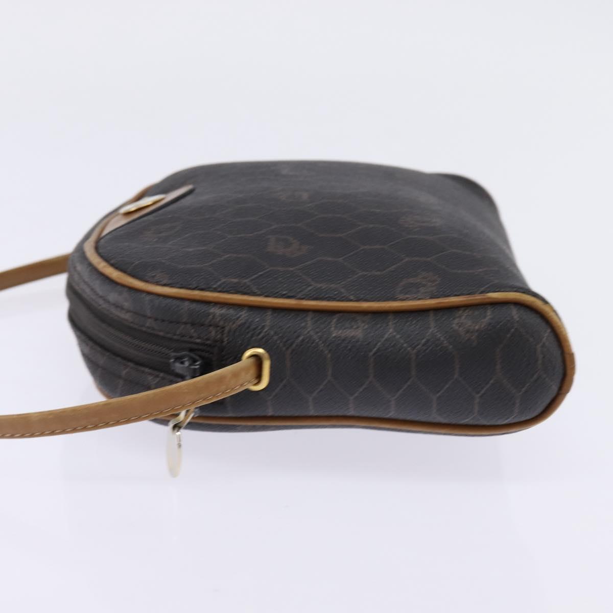 Christian Dior Honeycomb Canvas Shoulder Bag PVC Black Gold Auth BA5741