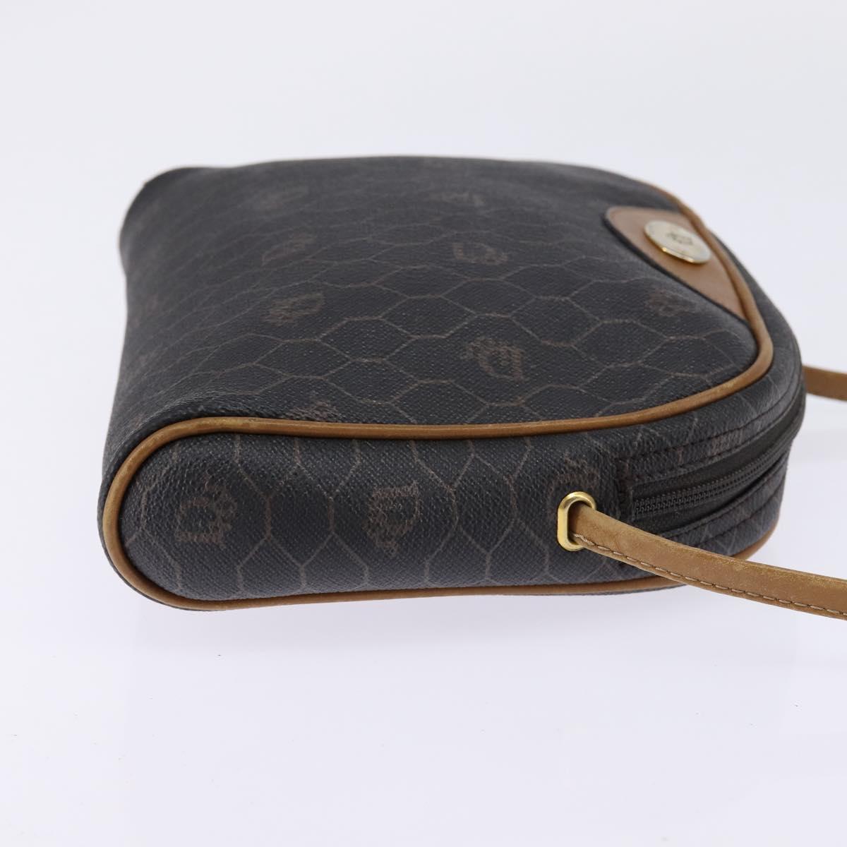 Christian Dior Honeycomb Canvas Shoulder Bag PVC Black Gold Auth BA5741