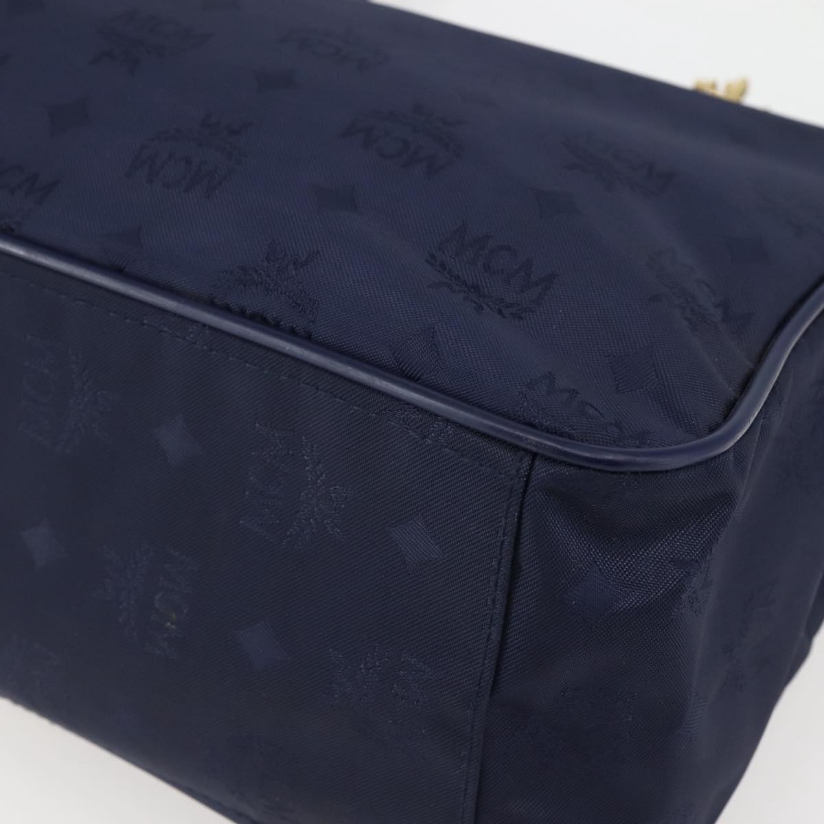 MCM Vicetos Logogram Tote Bag Canvas Navy Gold Auth BA5744