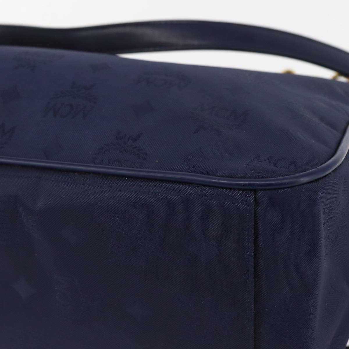 MCM Vicetos Logogram Tote Bag Canvas Navy Gold Auth BA5744