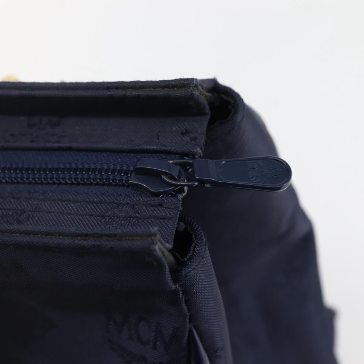 MCM Vicetos Logogram Tote Bag Canvas Navy Gold Auth BA5744