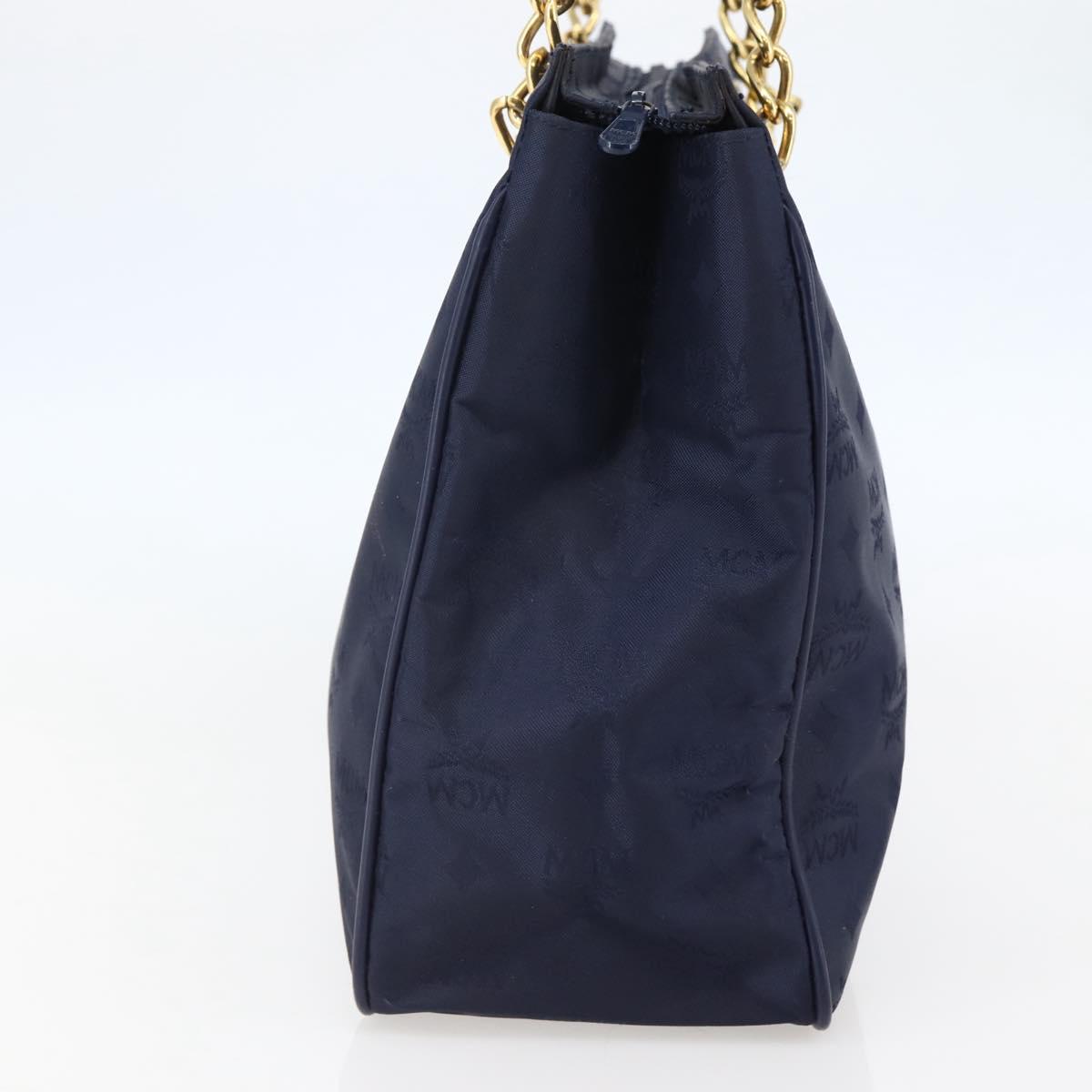MCM Vicetos Logogram Tote Bag Canvas Navy Gold Auth BA5744