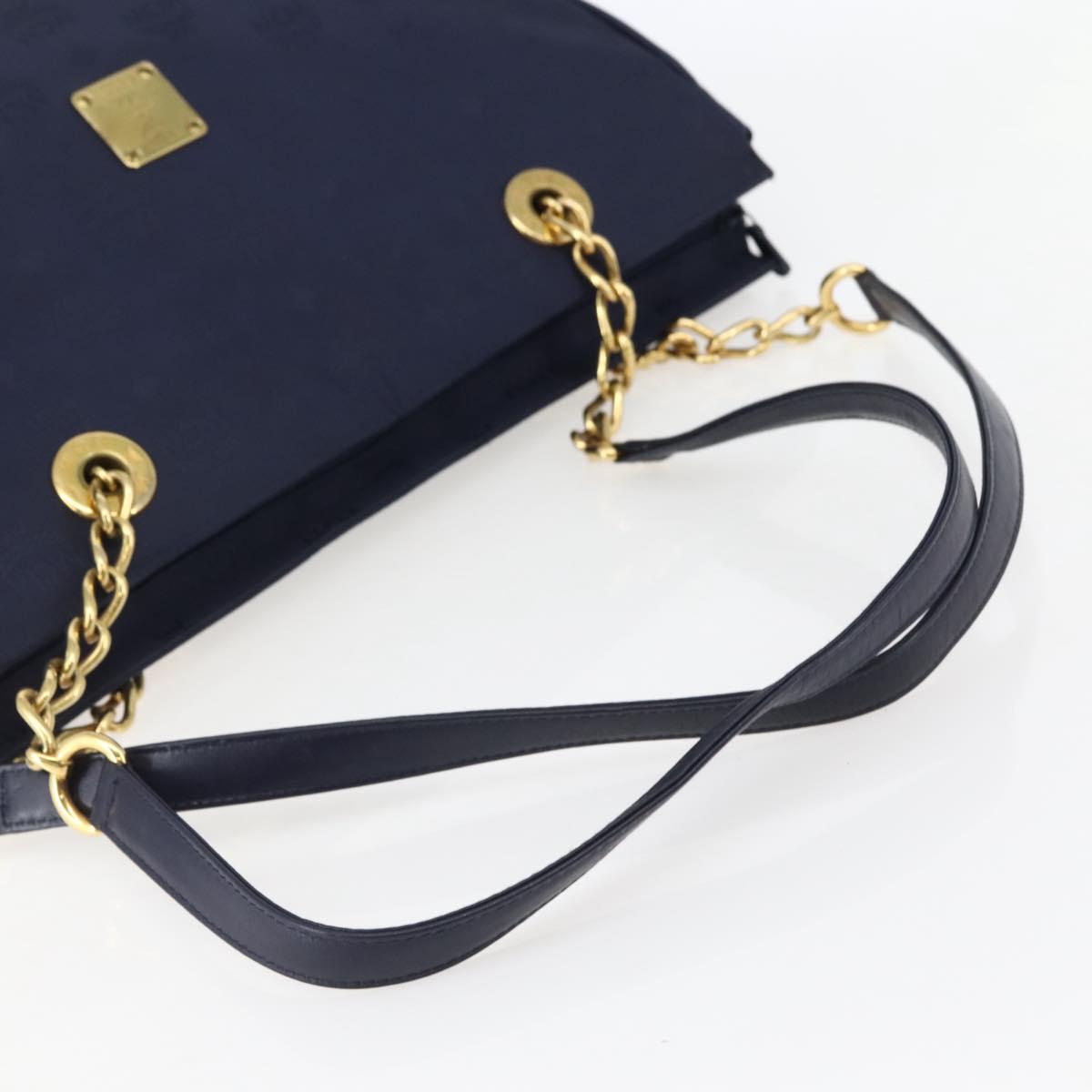 MCM Vicetos Logogram Tote Bag Canvas Navy Gold Auth BA5744