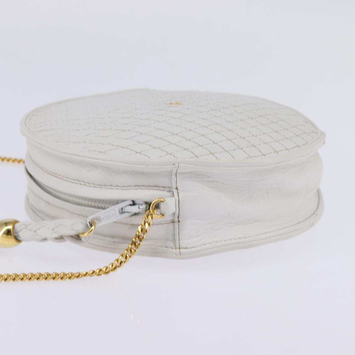 BALLY Chain Shoulder Bag Leather White Gold Auth BA5745