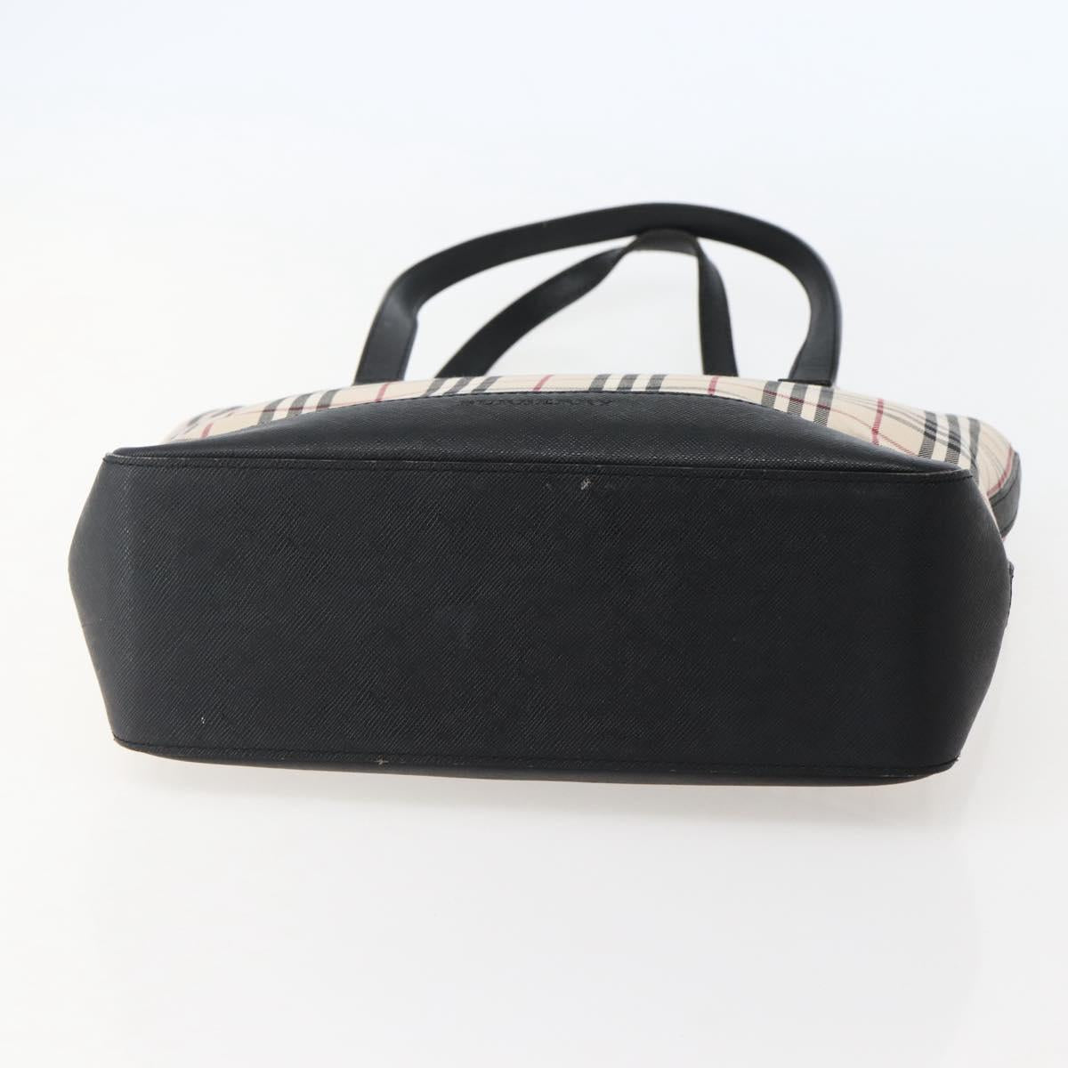 BURBERRY Nova Check Tote Bag Canvas Leather Beige Silver Auth BA5747