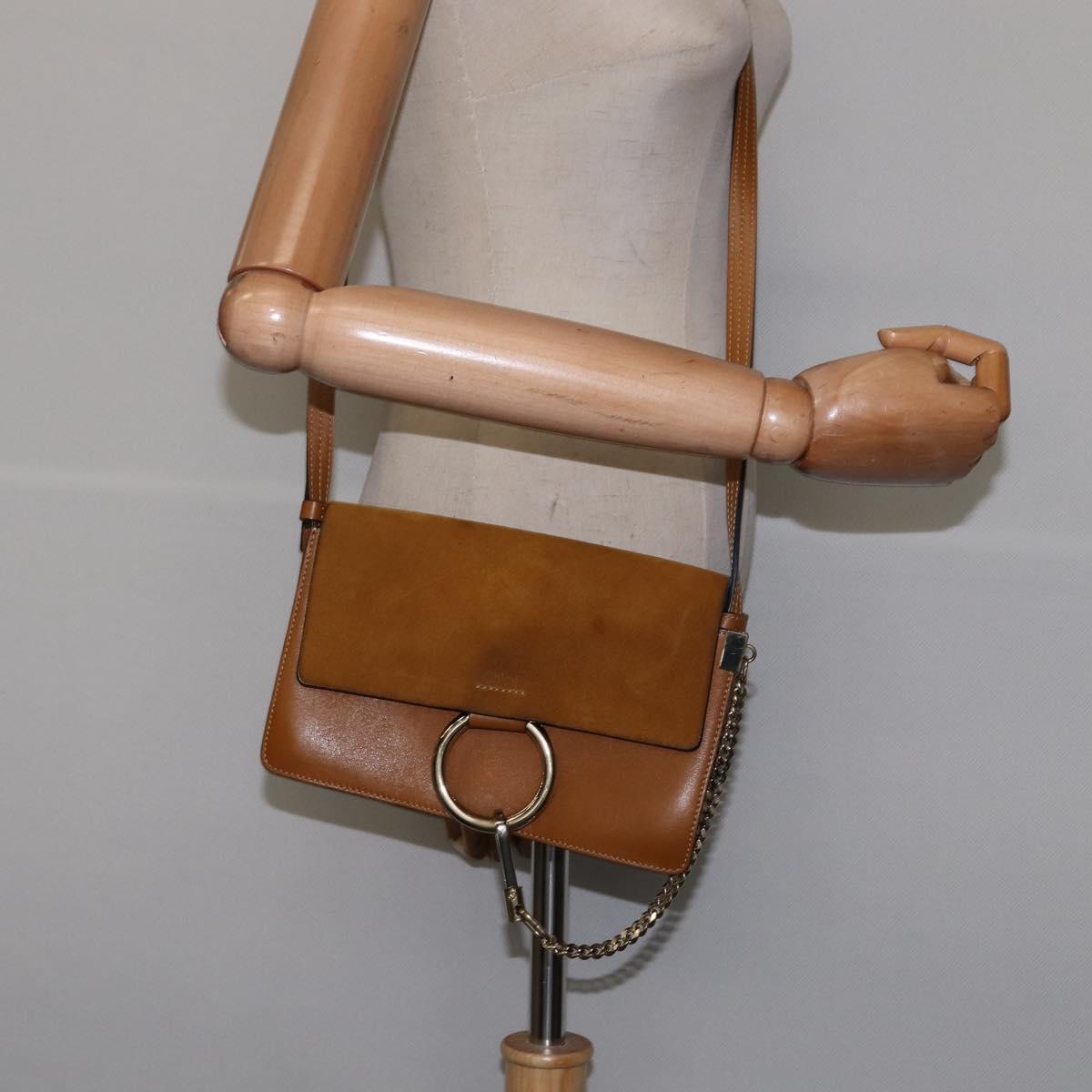Chloe Fay Shoulder Bag Suede Leather Beige Gold Auth BA5749