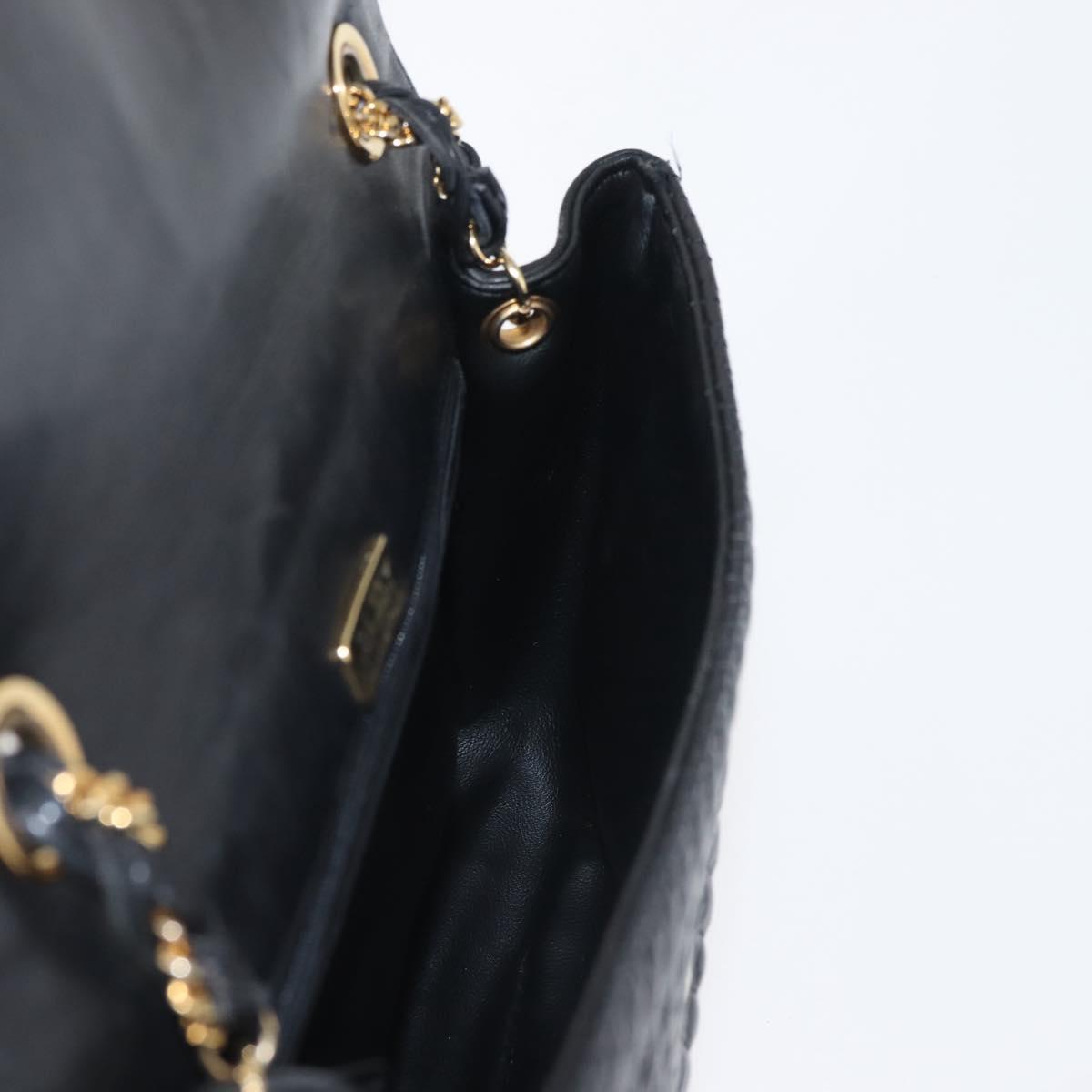 BALLY Chain Shoulder Bag Leather Black Gold Auth BA5751