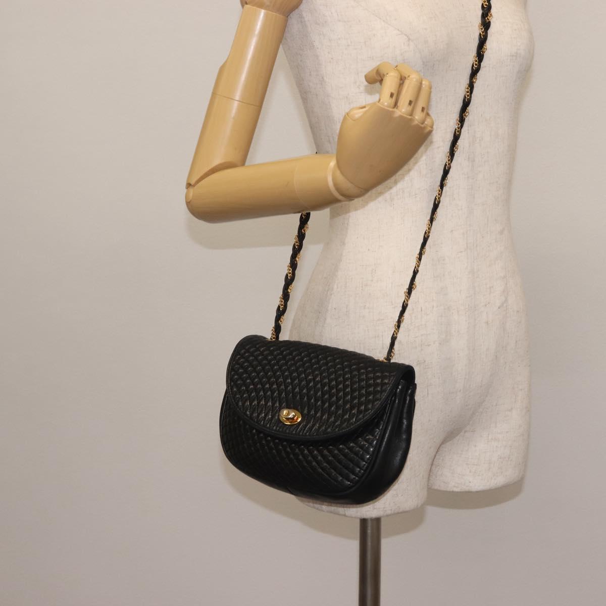 BALLY Chain Shoulder Bag Leather Black Gold Auth BA5751