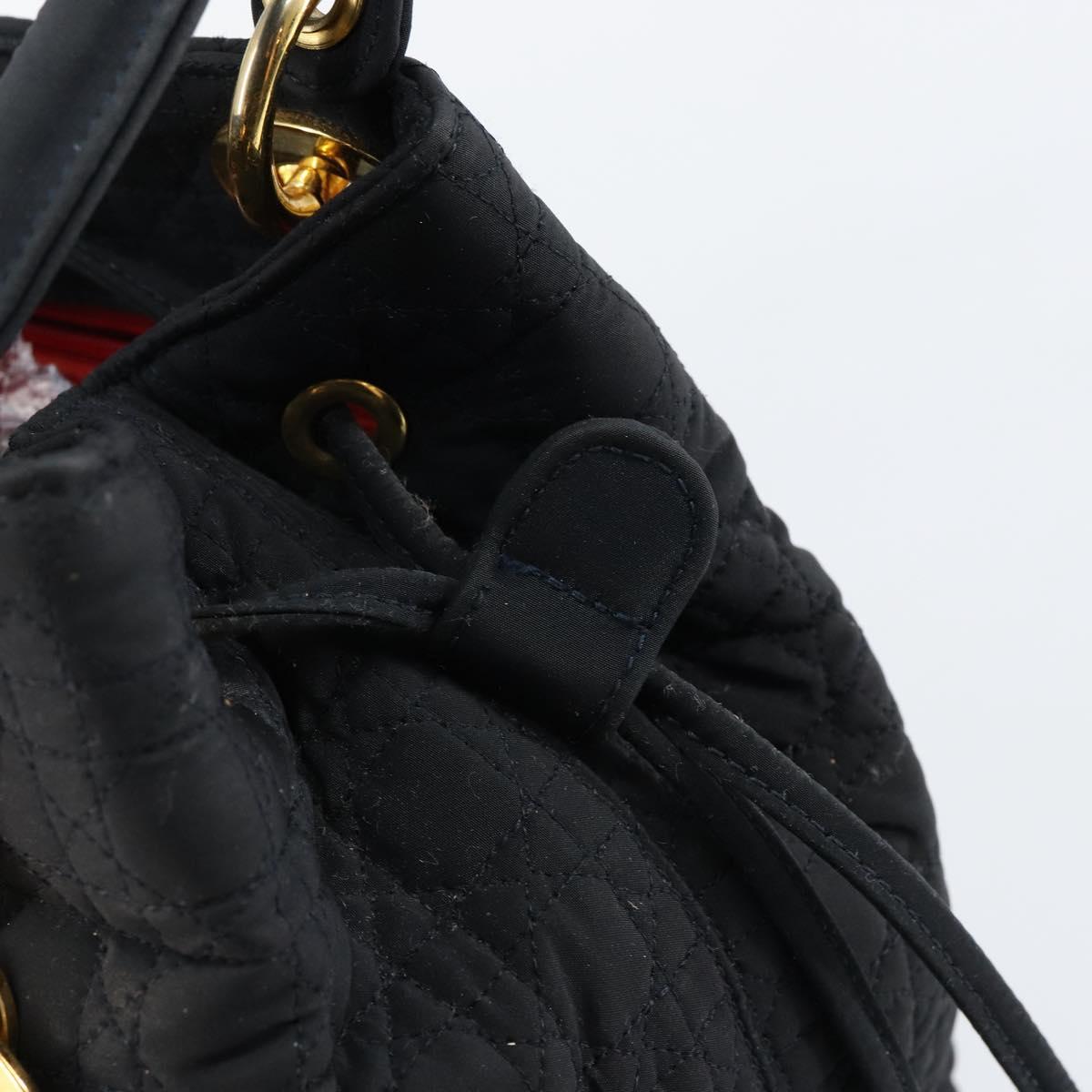 Christian Dior Lady Dior Canage Hand Bag Nylon Black Gold Auth BA5759