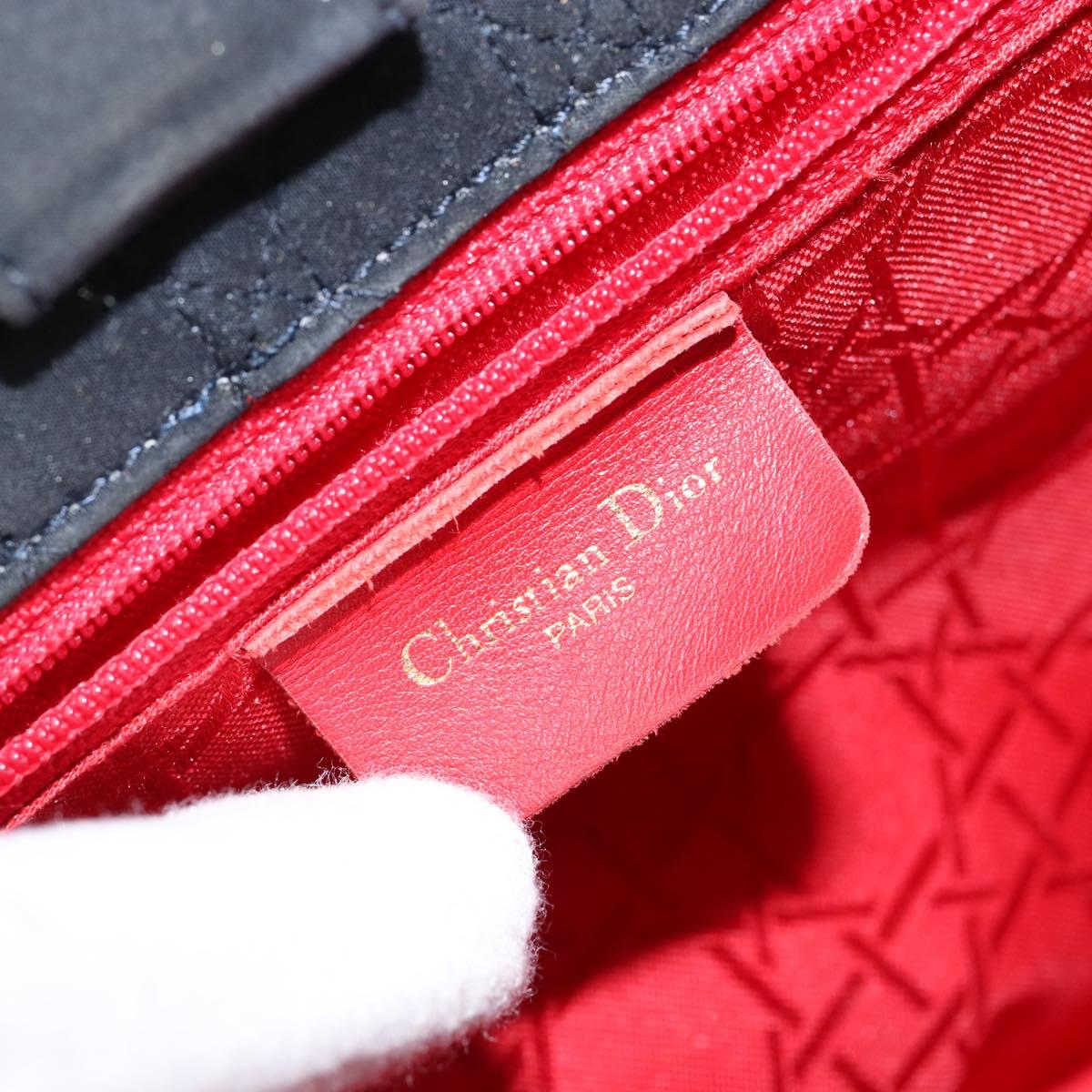 Christian Dior Lady Dior Canage Hand Bag Nylon Black Gold Auth BA5759