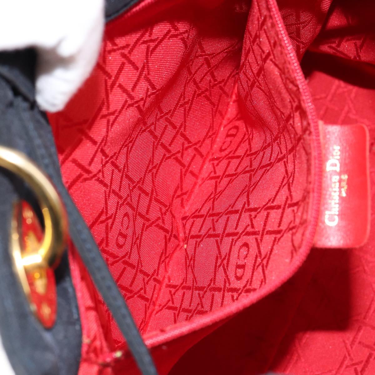 Christian Dior Lady Dior Canage Hand Bag Nylon Black Gold Auth BA5759