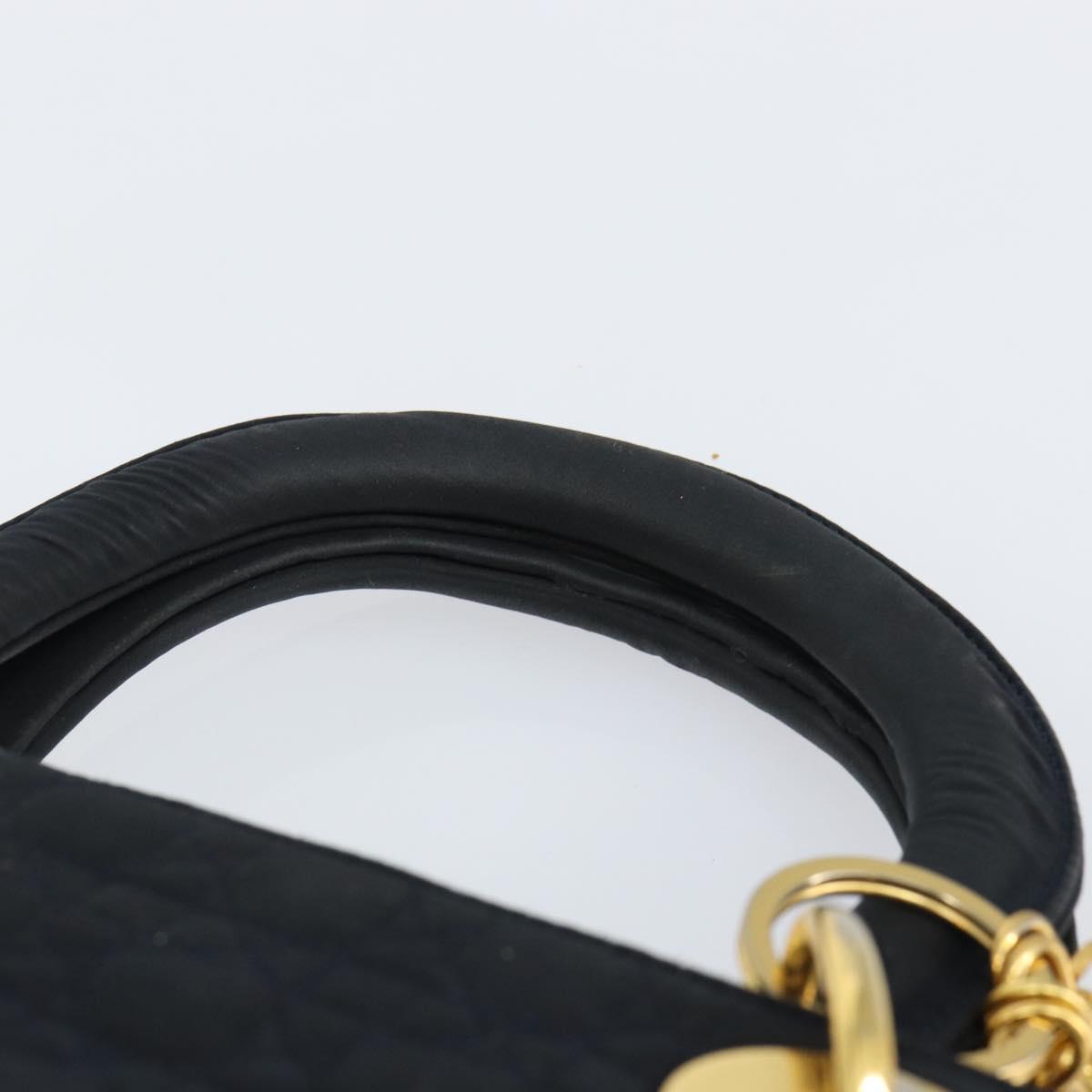 Christian Dior Lady Dior Canage Hand Bag Nylon Black Gold Auth BA5759