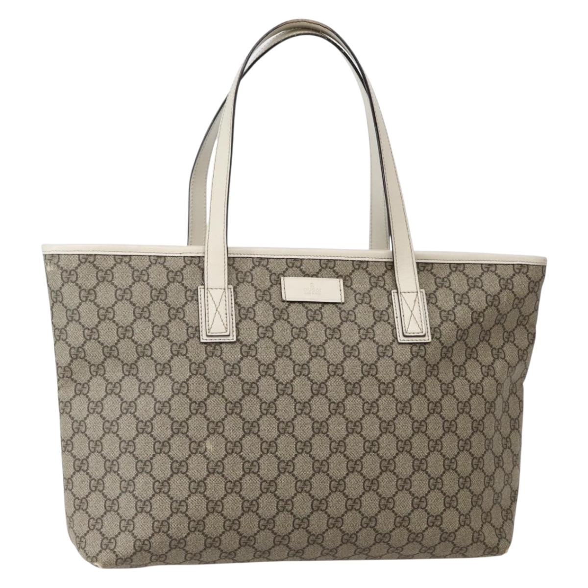 GUCCI GG Supreme Tote Bag PVC Beige Silver 211137 Auth BA5762