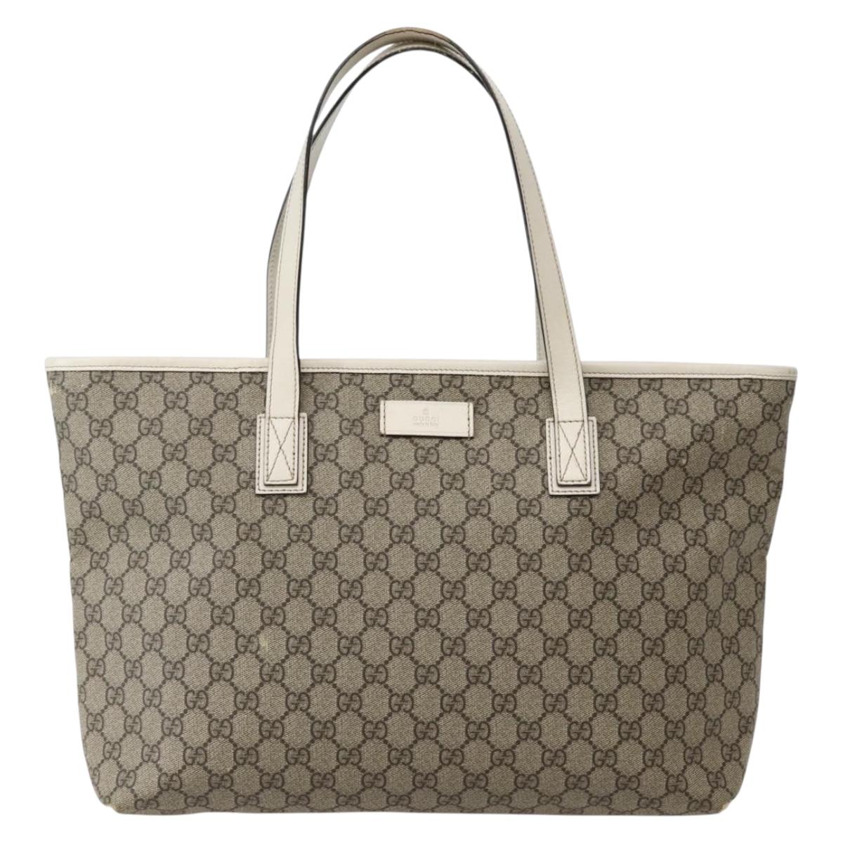 GUCCI GG Supreme Tote Bag PVC Beige Silver 211137 Auth BA5762
