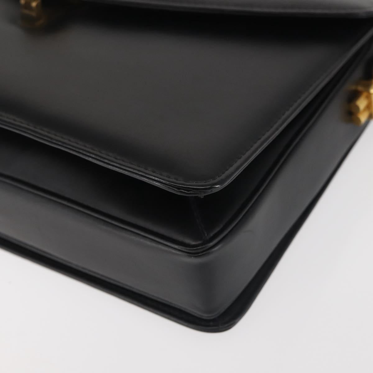 GUCCI Shoulder Bag Leather Black Gold Auth BA5763