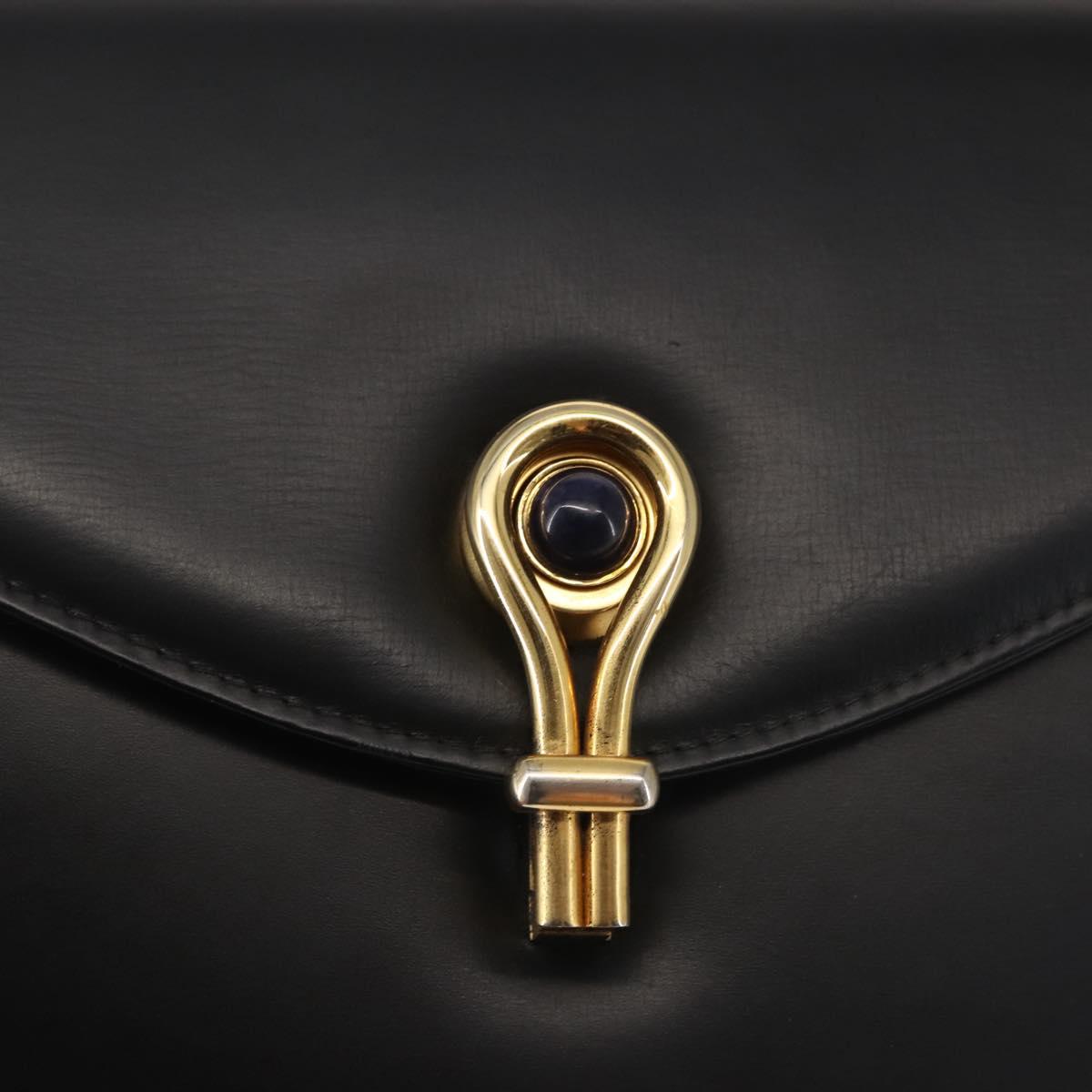 GUCCI Shoulder Bag Leather Black Gold Auth BA5763