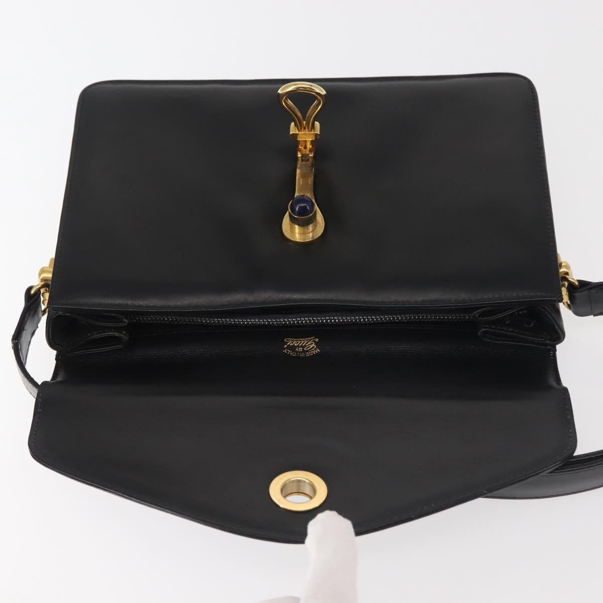 GUCCI Shoulder Bag Leather Black Gold Auth BA5763