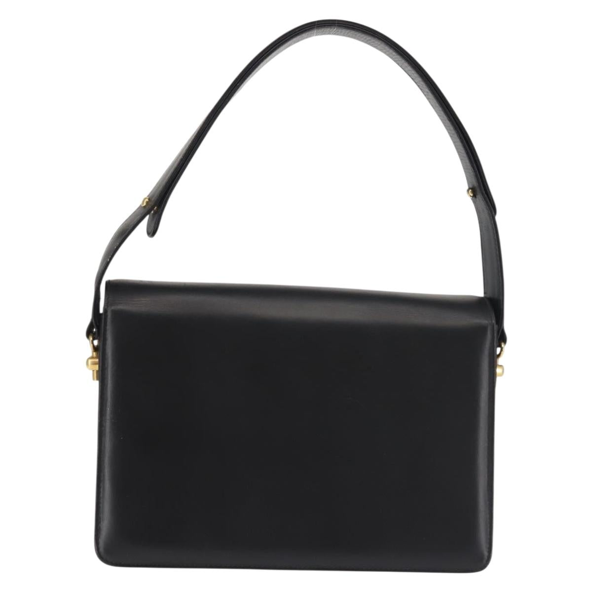 GUCCI Shoulder Bag Leather Black Gold Auth BA5763