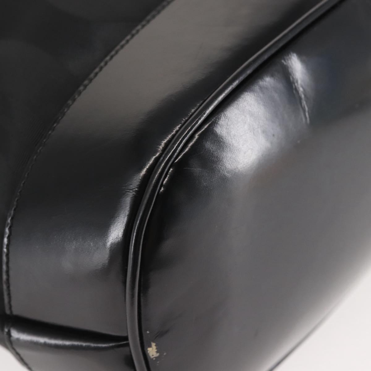 Salvatore Ferragamo Shoulder Bag Nylon Enamel Black Silver Auth BA5766