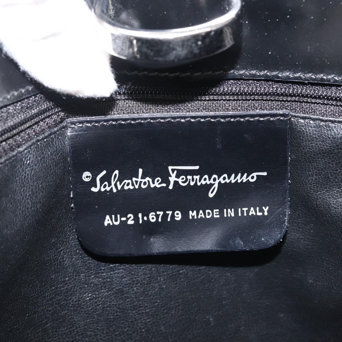 Salvatore Ferragamo Shoulder Bag Nylon Enamel Black Silver Auth BA5766