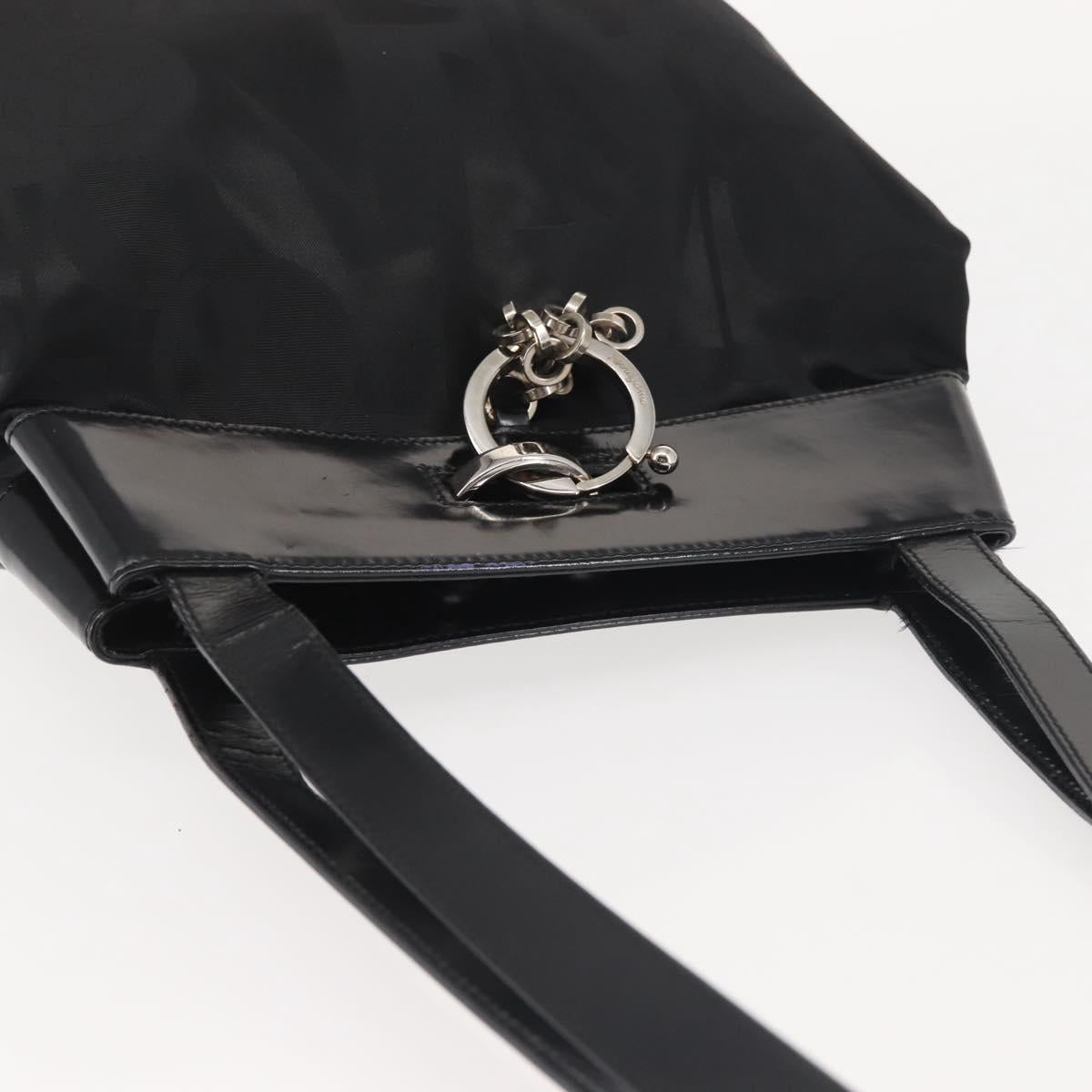 Salvatore Ferragamo Shoulder Bag Nylon Enamel Black Silver Auth BA5766