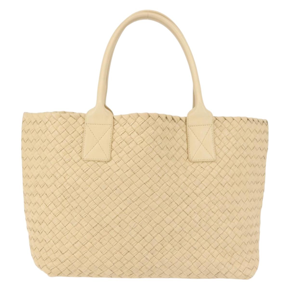 BOTTEGA VENETA INTRECCIATO Cabas PM Hand Bag Leather Beige 141498 Auth BA5771