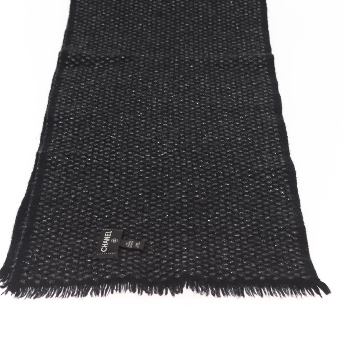 CHANEL Scarf Cashmere Black CC Auth BA5781