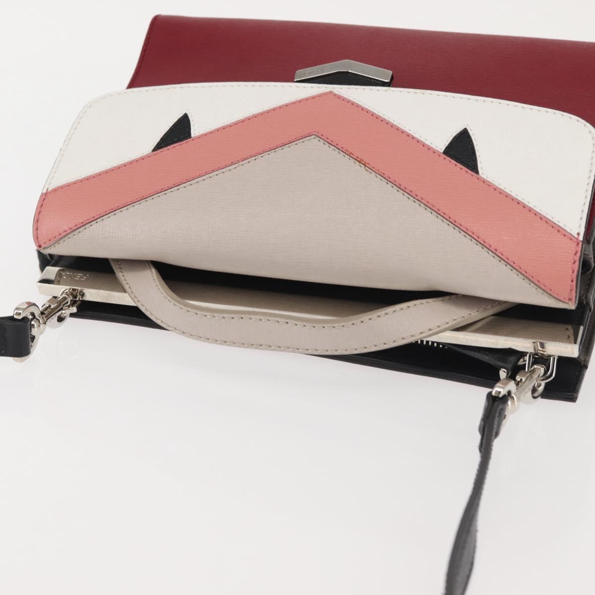 FENDI Demi Jour Bag Bugs Monster Hand Bag Leather 2way Red Silver Auth BA5782