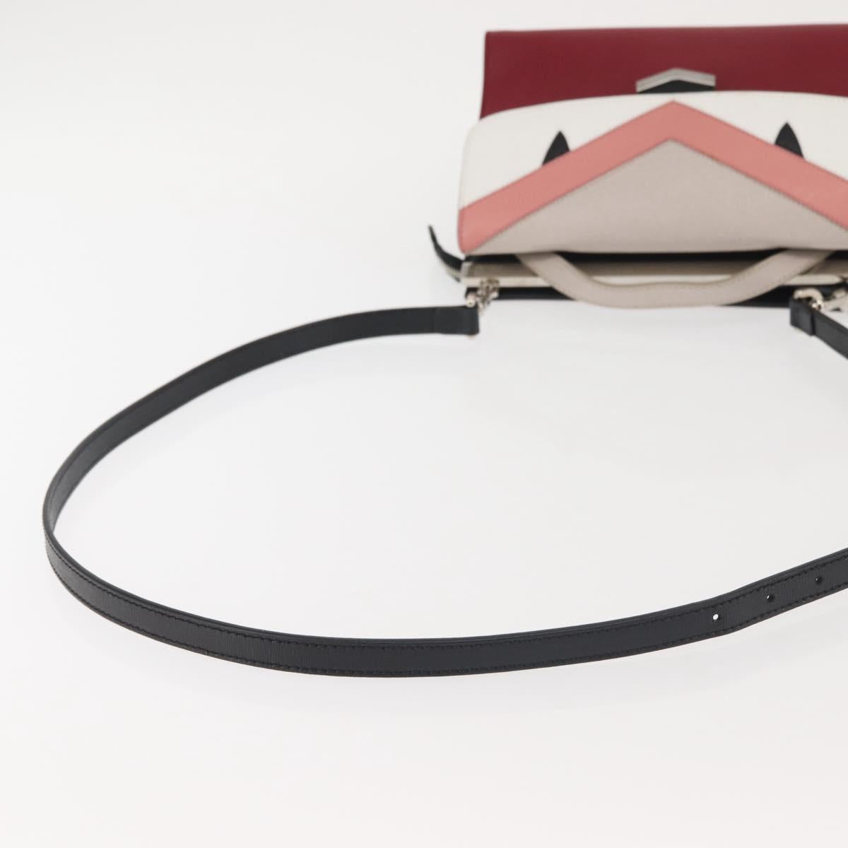 FENDI Demi Jour Bag Bugs Monster Hand Bag Leather 2way Red Silver Auth BA5782