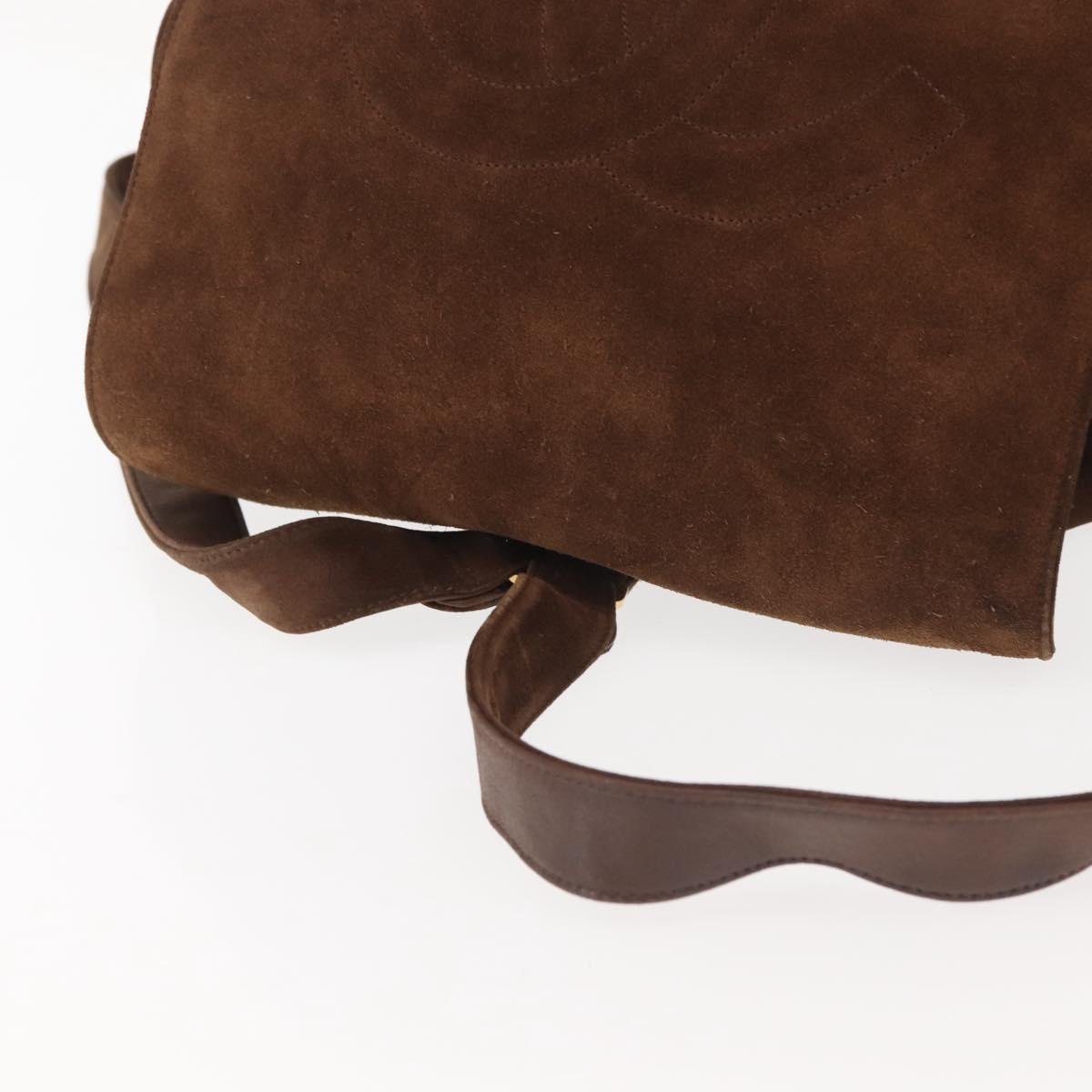 CHANEL Backpack Suede Brown Gold CC Auth BA5805